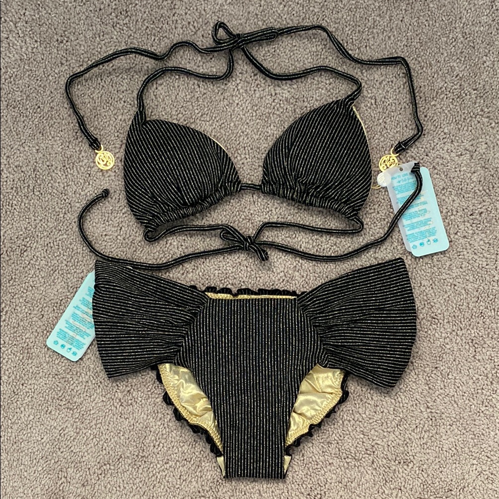Luli Fama Havana Nights Triangle Top And Scrunch Full Ruched Back Bottom Size Xs